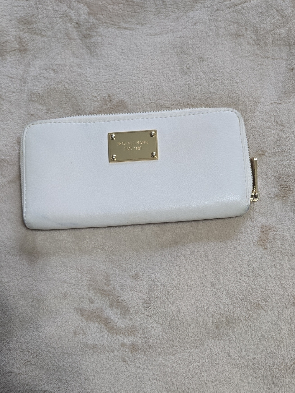 Michael Kors Ivory Zip-Around Leather Wallet with Gold Plate
